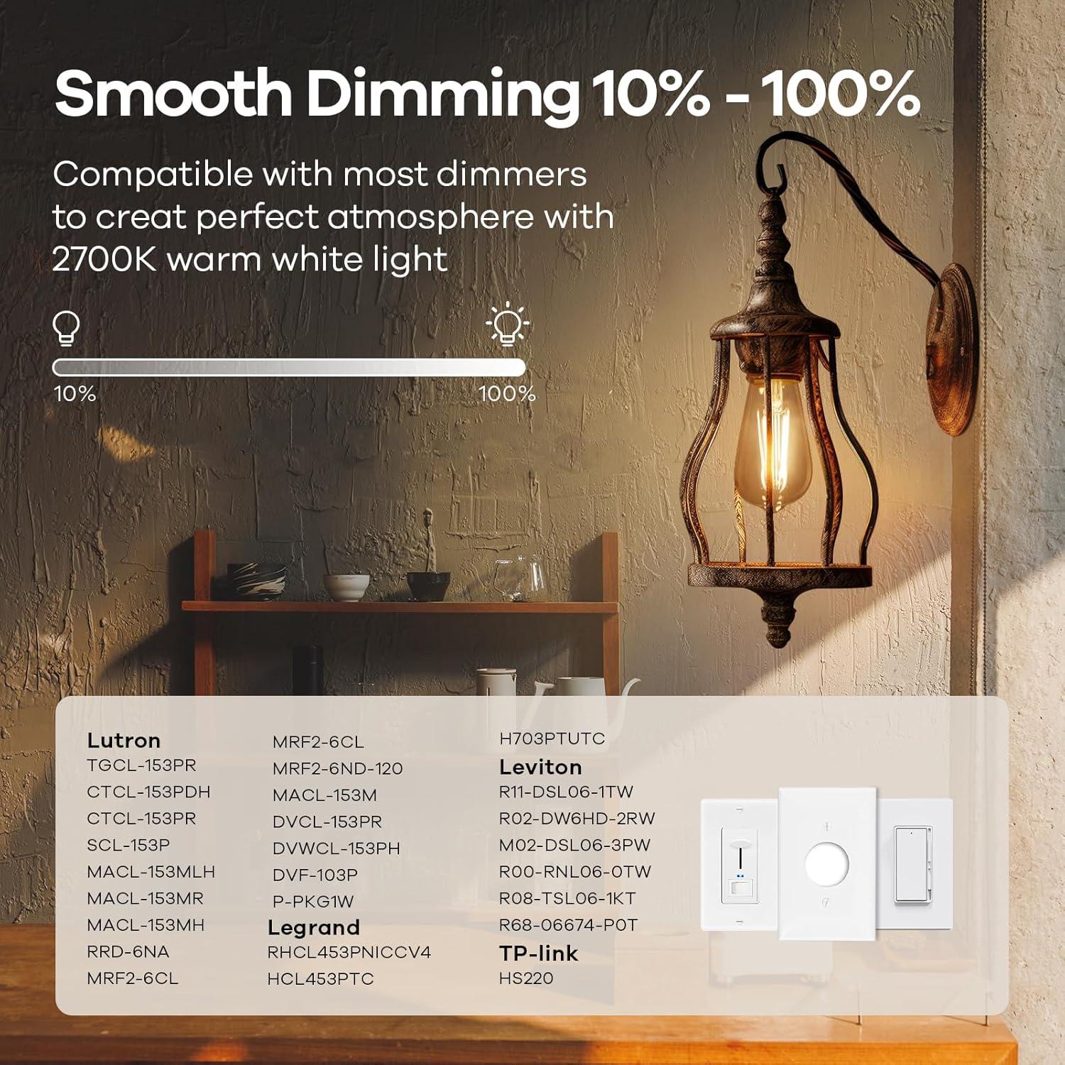 imageLinkind Edison Light Bulbs 60W Equivalent E26 Dimmable Vintage Edison LED Light Bulbs ST58 Antique Decorative Filament LED Bulb 6W 700LM 2700K Soft White CRI80 Clear Glass Light Bulbs 12 PacksSoft White