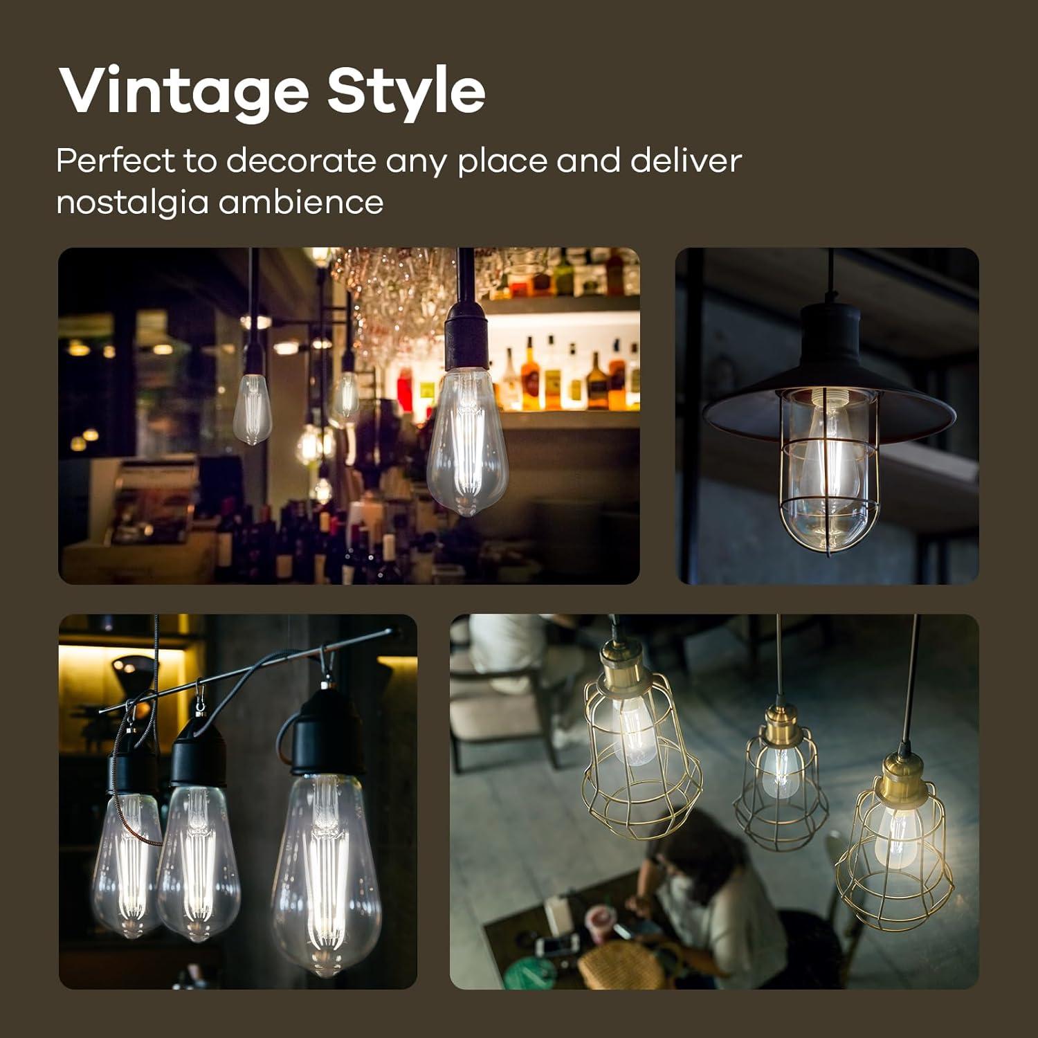 imageLinkind Edison Light Bulbs 60W Equivalent E26 Dimmable Vintage Edison LED Light Bulbs ST58 Antique Decorative Filament LED Bulb 6W 700LM 2700K Soft White CRI80 Clear Glass Light Bulbs 12 PacksCool White