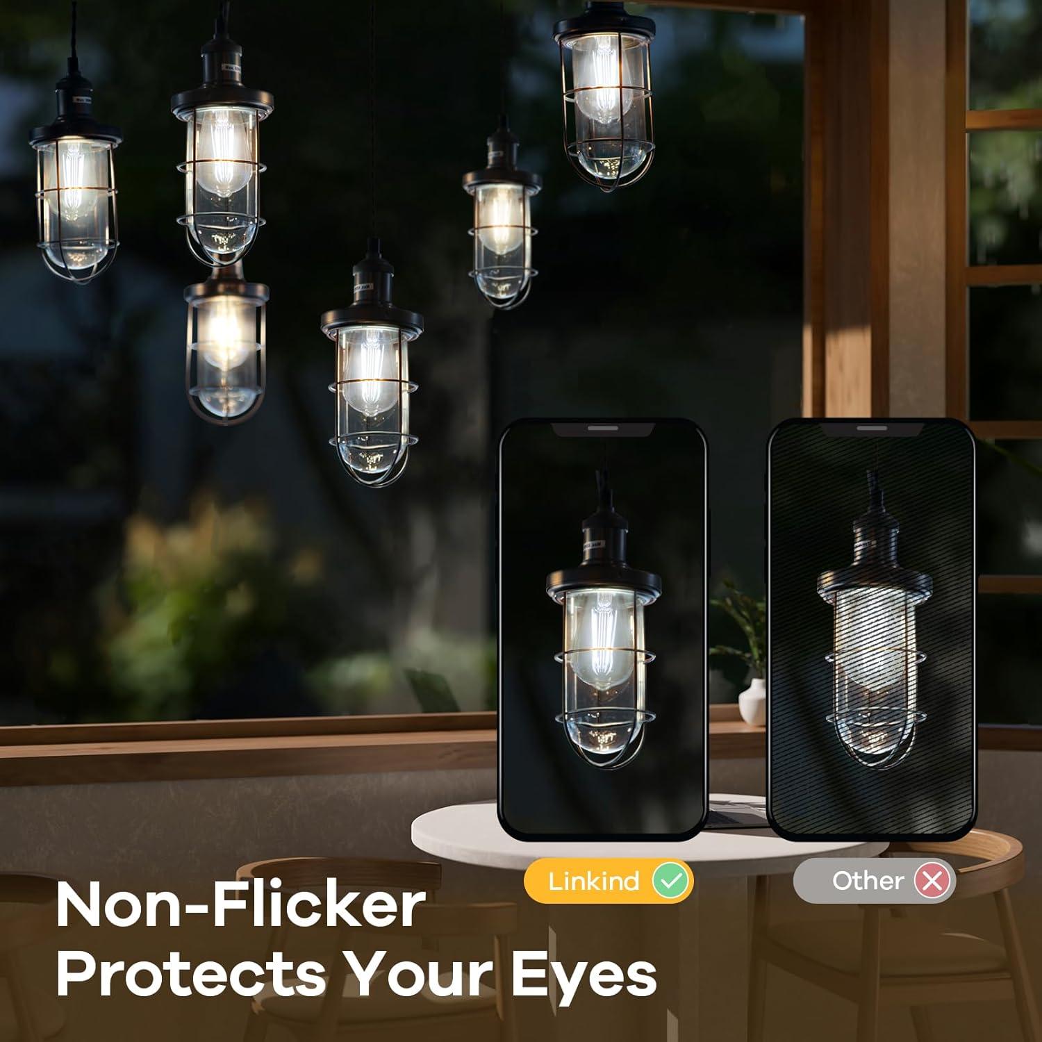 imageLinkind Edison Light Bulbs 60W Equivalent E26 Dimmable Vintage Edison LED Light Bulbs ST58 Antique Decorative Filament LED Bulb 6W 700LM 2700K Soft White CRI80 Clear Glass Light Bulbs 12 PacksCool White