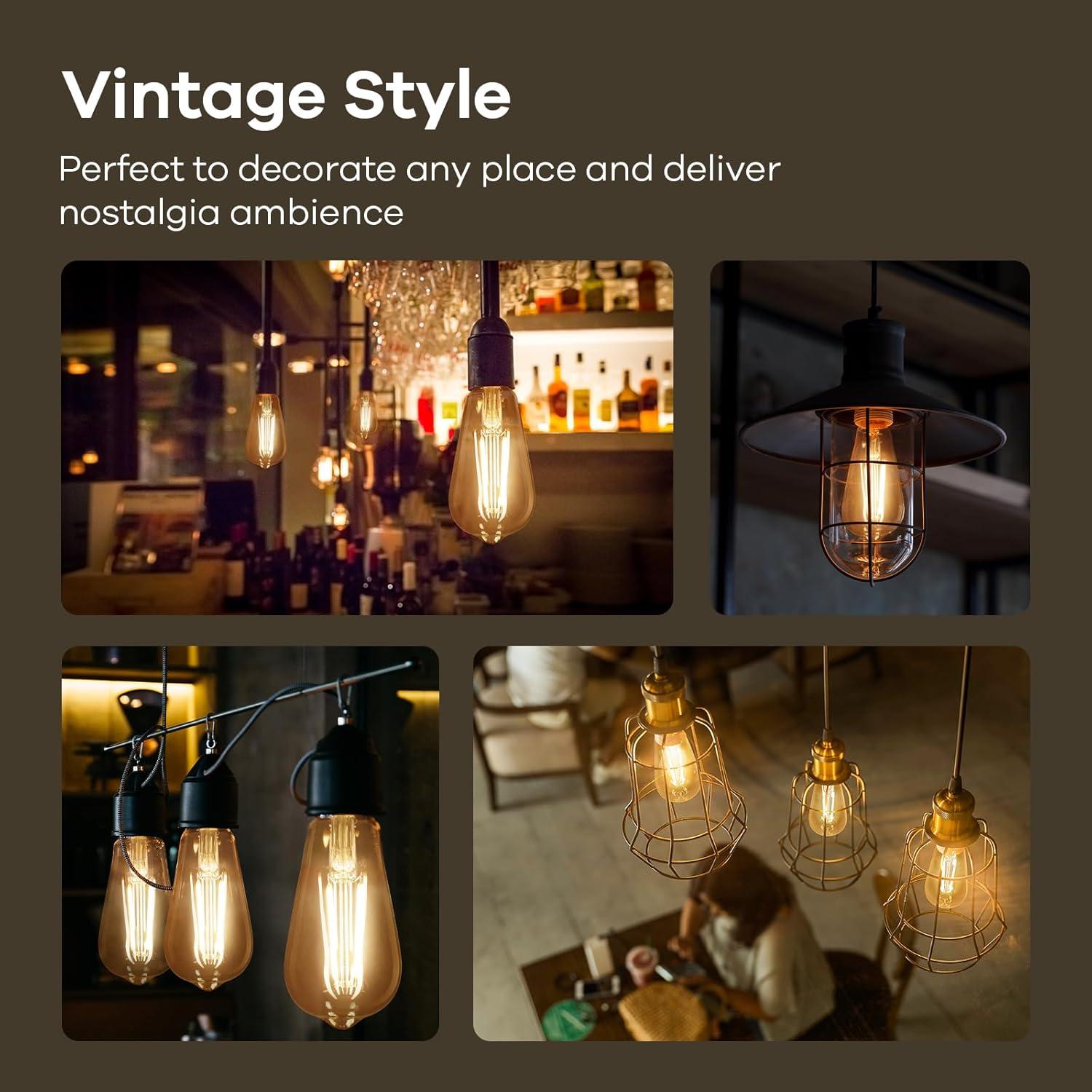 imageLinkind Edison Light Bulbs 60W Equivalent E26 Dimmable Vintage Edison LED Light Bulbs ST58 Antique Decorative Filament LED Bulb 6W 700LM 2700K Soft White CRI80 Clear Glass Light Bulbs 12 PacksSoft White