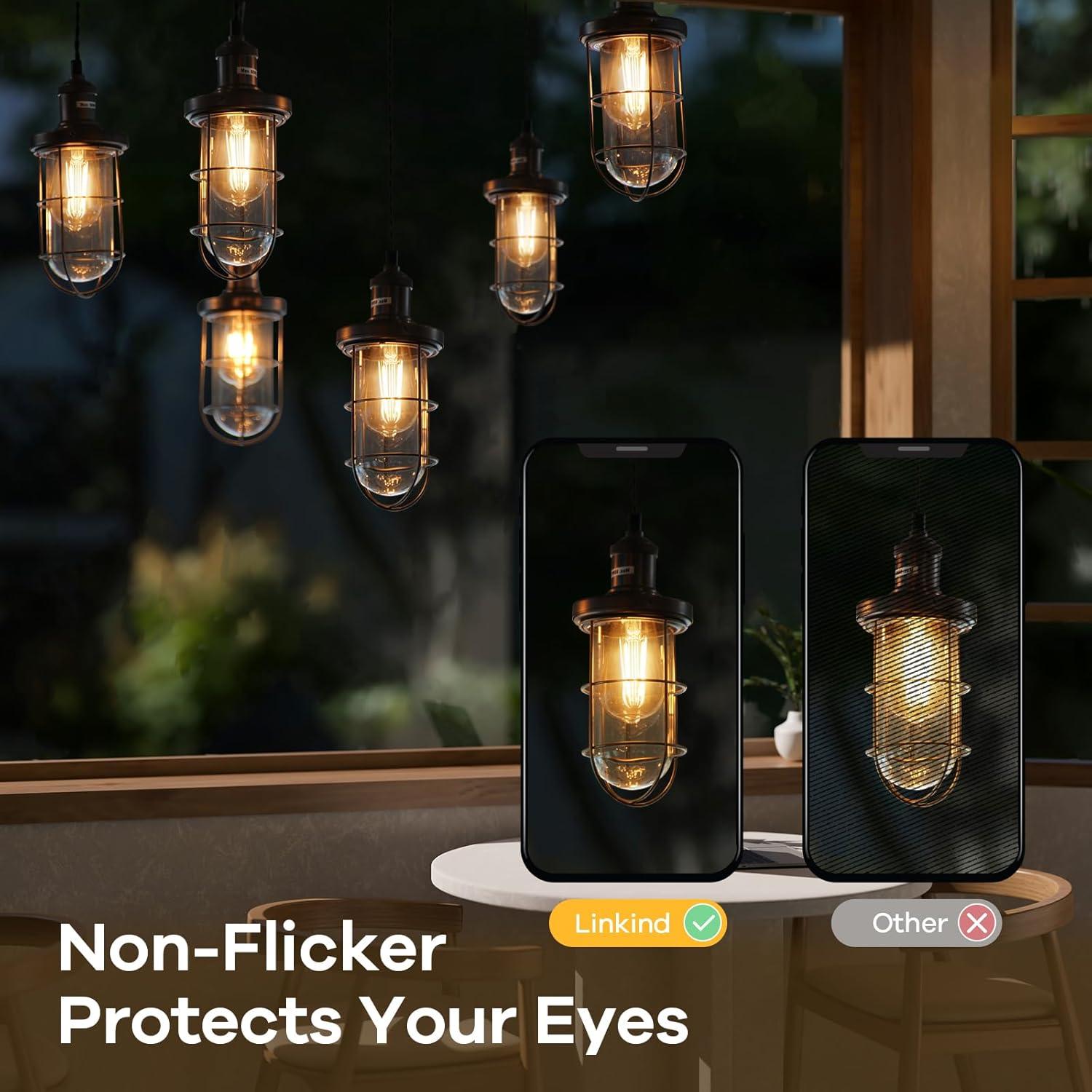 imageLinkind Edison Light Bulbs 60W Equivalent E26 Dimmable Vintage Edison LED Light Bulbs ST58 Antique Decorative Filament LED Bulb 6W 700LM 2700K Soft White CRI80 Clear Glass Light Bulbs 12 PacksSoft White