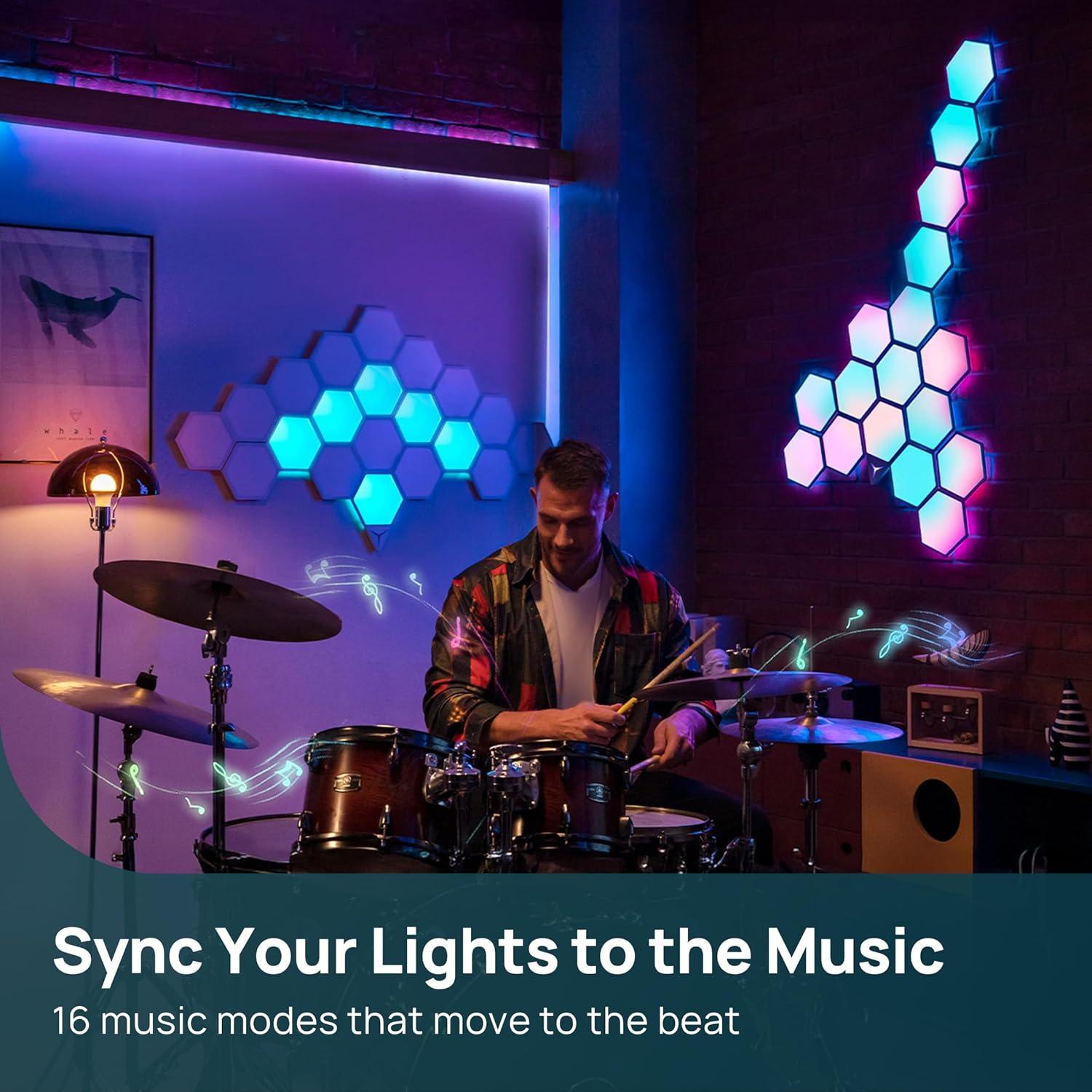 imageLinkind Smart Hexagon Panels MultiColor LED Wall Light Panels Music Sync Indoor Modern Decor Corded 7 Pack