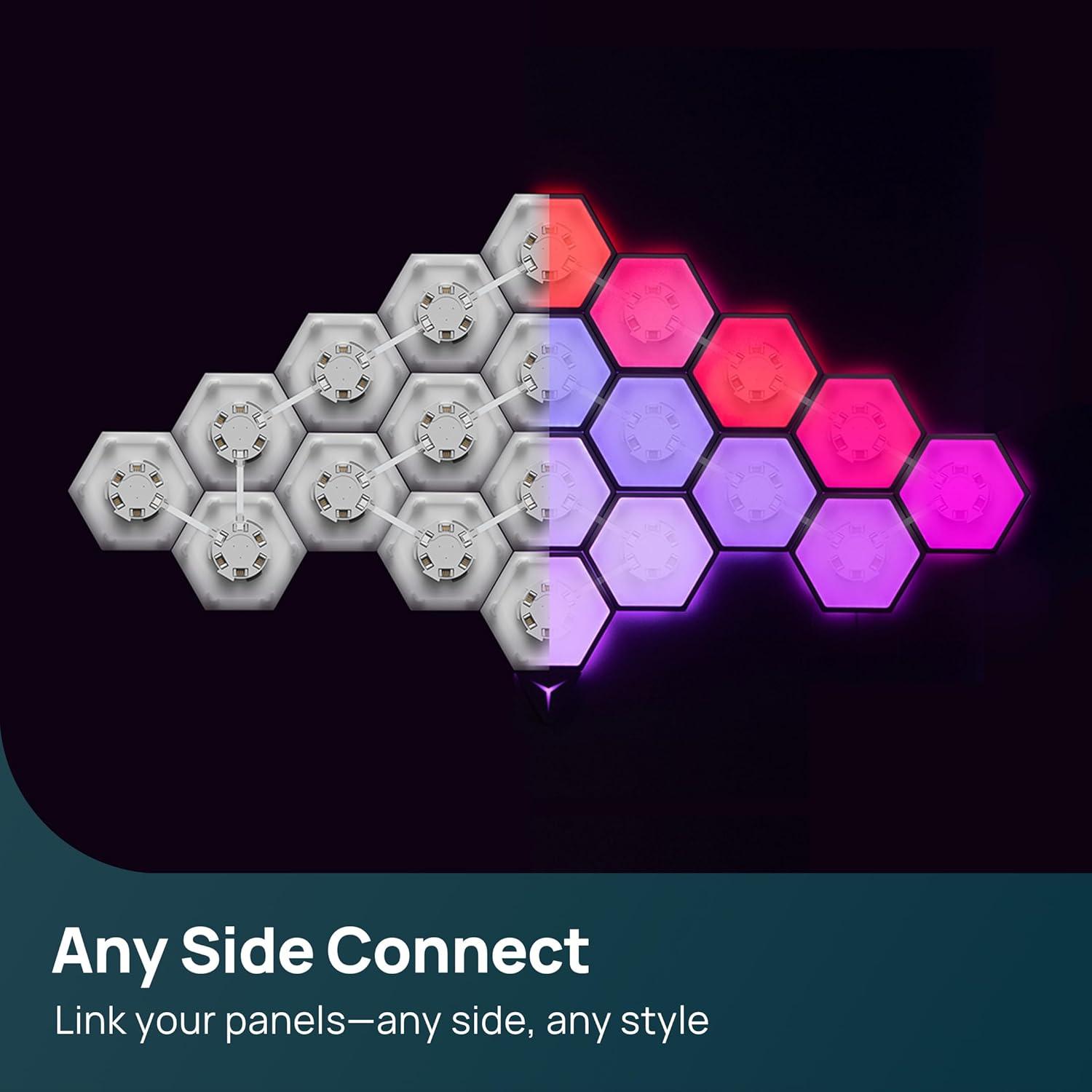 imageLinkind Smart Hexagon Panels MultiColor LED Wall Light Panels Music Sync Indoor Modern Decor Corded 7 Pack