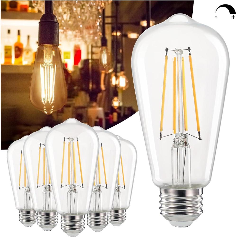 imageLinkind Edison Light Bulbs 60W Equivalent E26 Dimmable Vintage Edison LED Light Bulbs ST58 Antique Decorative Filament LED Bulb 6W 700LM 2700K Soft White CRI80 Clear Glass Light Bulbs 12 PacksSoft White