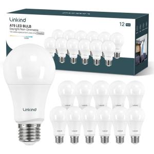 imageLinkind A19 LED Light Bulb 60W Equivalent 2700K Soft White Light Bulbs 800 Lumens 85W NonDimmable LED Bulbs E26 Standard Base Energy Efficient for Bedroom Home Office 6 PacksDaylight100 Watt 12 Pack