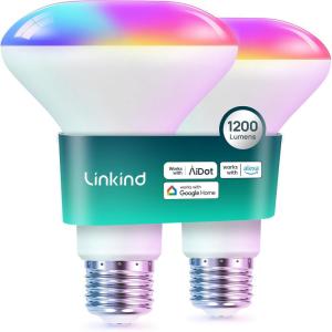 imageLinkind BR30 Smart Light Bulbs WiFi Flood Light Bulbs Compatible with Alexa ampamp Google Home RGBTW Color Changing Light Bulb 1800K6500K Tunable White E26 8W Equivalent 60W 24Ghz WiFi only 4 Pack1200LM 2 Pack