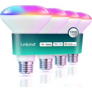 imageLinkind BR30 Smart Light Bulbs WiFi Flood Light Bulbs Compatible with Alexa ampamp Google Home RGBTW Color Changing Light Bulb 1800K6500K Tunable White E26 8W Equivalent 60W 24Ghz WiFi only 4 Pack1200LM 4 Pack