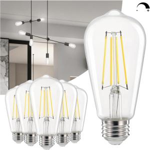 imageLinkind Edison Light Bulbs 60W Equivalent E26 Dimmable Vintage Edison LED Light Bulbs ST58 Antique Decorative Filament LED Bulb 6W 700LM 2700K Soft White CRI80 Clear Glass Light Bulbs 12 PacksCool White