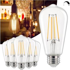 imageLinkind Edison Light Bulbs 60W Equivalent E26 Dimmable Vintage Edison LED Light Bulbs ST58 Antique Decorative Filament LED Bulb 6W 700LM 2700K Soft White CRI80 Clear Glass Light Bulbs 12 PacksSoft White