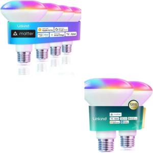 imageLinkind Matter BR30 Smart Flood Light Bulbs 1200LM 2Pack ampamp 650LM 4Pack Compatible with Alexa Apple Home Google Home SmartThings
