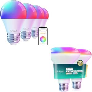 imageLinkind Matter BR30 Smart Recessed Flood Light Bulb 1200lm RGBTW 2Pack Bundle Color Changing Smart Light Bulbs A19 4 Pack Compatible with Alexa ampamp Google Home