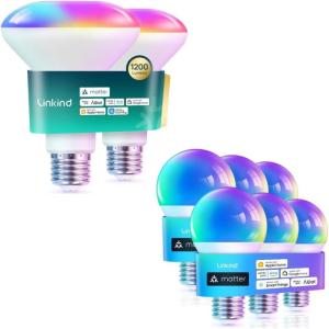 imageLinkind Matter Smart Light Bubs 6 Pack Matter Smart Light Bulbs BR30 1200LM 2 Pack Work with Apple HomeAlexaSiriGoogle HomeSmartThings