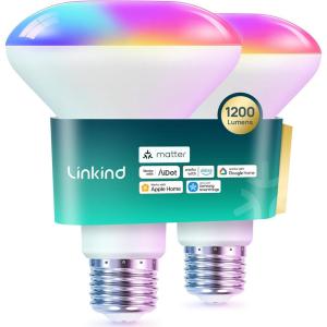 imageLinkind Matter Smart Light Bulb BR30 Smart Bulbs Recessed LED Color Changing Light Bulbs RGBTW E26 Smart Flood Light Bulbs 650LM 60W Work with Alexa Apple Home Google Home SmartThings 4PackGlow Pro 1200lm2pk