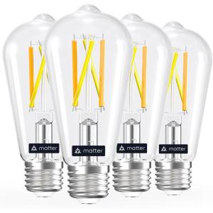 imageLinkind Matter Smart Light Bulb ST19 ST58 Smart Edison Bulbs 2700K6500K E26 LED Bulb 8W 60W 800LM Edison Light Bulb Work with Alexa Google Home Apple Home SmartThings 24GHz WiFi 4Pack4 Pack ST19 Matter