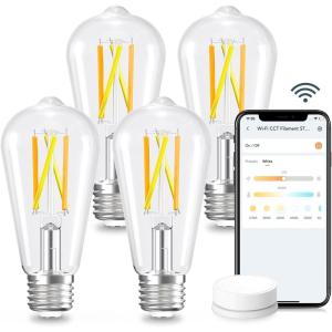 imageLinkind Matter Smart Light Bulb ST19 ST58 Smart Edison Bulbs 2700K6500K E26 LED Bulb 8W 60W 800LM Edison Light Bulb Work with Alexa Google Home Apple Home SmartThings 24GHz WiFi 4Pack4 Pack ST19 with Remote