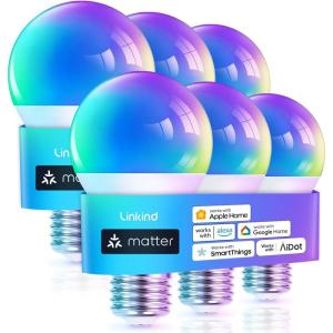 imageLinkind Matter Smart Light Bulb Smart Bulbs Work with Apple HomeSiriAlexaGoogle HomeSmartThings LED Color Changing Light Music Sync RGTBW Smart Home 60W 800LM A19 E26 24Ghz WiFi Only 2 Pack6 Pack Matterenabled
