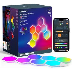 imageLinkind Smart Hexagon Lights RGB LED Wall Light Panels with Music Sync Gaming Light Compatible with Alexa and Google Home DIY Wall Decor for Gaming Room Home Theater Bedroom 7 Pack