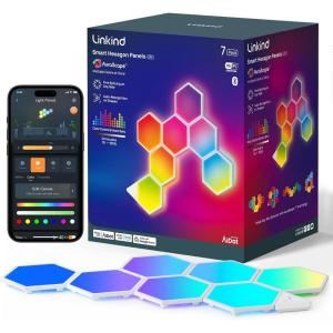 imageLinkind Smart Hexagon Panels MultiColor LED Wall Light Panels Music Sync Indoor Modern Decor Corded 7 Pack