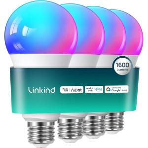 imageLinkind Smart Light Bulbs 1600LM 100W Equivalent Smart Bulb Work with Alexa ampamp Google Home RGBTW Color Changing Bulb Music Sync 24GHz WiFi ampamp Bluetooth LED Alexa Light Bulbs 14W A21 E26 2Pack4 Pack 100W
