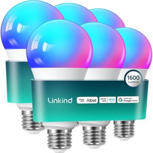 imageLinkind Smart Light Bulbs 1600LM 100W Equivalent Smart Bulb Work with Alexa ampamp Google Home RGBTW Color Changing Bulb Music Sync 24GHz WiFi ampamp Bluetooth LED Alexa Light Bulbs 14W A21 E26 2Pack6 Pack 100W