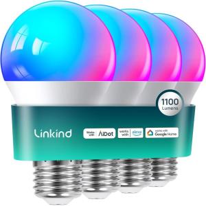 imageLinkind Smart Light Bulbs 1600LM 100W Equivalent Smart Bulb Work with Alexa ampamp Google Home RGBTW Color Changing Bulb Music Sync 24GHz WiFi ampamp Bluetooth LED Alexa Light Bulbs 14W A21 E26 2Pack4 Pack 75W