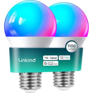 imageLinkind Smart Light Bulbs 1600LM 100W Equivalent Smart Bulb Work with Alexa ampamp Google Home RGBTW Color Changing Bulb Music Sync 24GHz WiFi ampamp Bluetooth LED Alexa Light Bulbs 14W A21 E26 2Pack2 Pack 75W