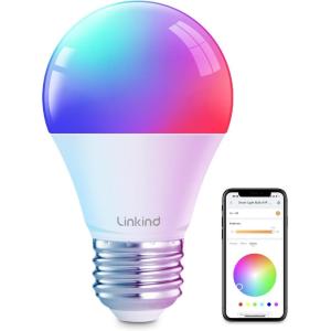 imageLinkind Smart Light Bulbs 1pk Color Changing Light Bulbs Work with Alexa ampamp Google Home WiFi Smart Bulb 800LM Dimmable 9W equivalent 60W Alexa LED Bulb A19 E26 Preset Scenes 24Ghz WiFi Only