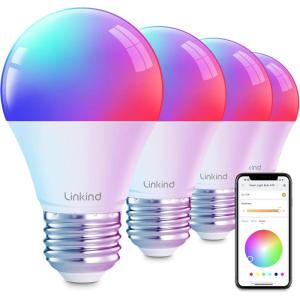imageLinkind Smart Light Bulbs Smart Bulb That Work with Alexa ampamp Google Home LED Light Color Changing A19 E26 WiFi Light Bulb Dimmable RGBTW Alexa Bulb No Hub Needed 800 Lumen 24Ghz WiFi 6 Pack4 CountPack of 1