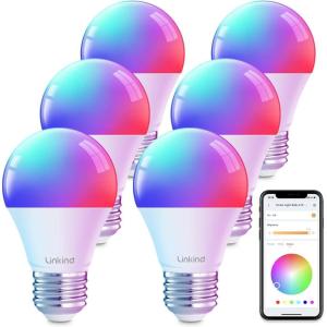 imageLinkind Smart Light Bulbs Smart Bulb That Work with Alexa ampamp Google Home LED Light Color Changing A19 E26 WiFi Light Bulb Dimmable RGBTW Alexa Bulb No Hub Needed 800 Lumen 24Ghz WiFi 6 Pack6 Countpack of 1