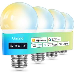 imageLinkind Smart Light Bulbs Soft White to Daylight Tunable 2700K6500K Alexa Light Bulbs Work with Alexa ampamp Google Home CRIampgt90 24GHz WiFi ampamp Bluetooth LED A19 E26 800LM 60W Equivalent 4Pack4 Pack Matterenabled