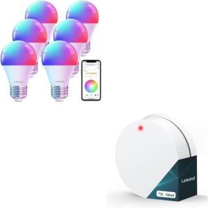 imageLinkind Smart Remote Button Control 1 Pack Bundle Smart Light Bulbs 800LM 60W Equivalent 6Pack Compatible with Alexa ampamp Google Home