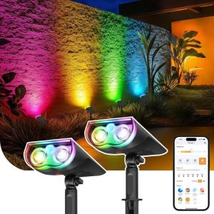 imageLinkind Smart Solar Lights Outdoor SL5 with Motion Sensor APP Control Color Changing Spot Lights Outdoor Halloween Decorations IP65 Landscape Lighting for Yard Garden 4 Pack with hubMulticolor