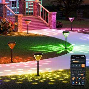 imageLinkind Smart Solar Pathway Lights SP6 inApp Pattern Switching Solar Lights Outdoor Waterproof Solar ampamp Wired Charging ColorChanging Landscape Lighting Garden Decor for Yard Patio 4 Pack2 PackManual Control Pattern
