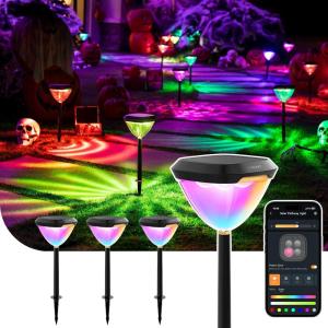 imageLinkind Smart Solar Pathway Lights SP6 inApp Pattern Switching Solar Lights Outdoor Waterproof Solar ampamp Wired Charging ColorChanging Landscape Lighting Garden Decor for Yard Patio 4 Pack4 PackApp Control Pattern