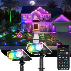 imageLinkind Smart Solar Spot Lights Outdoor SL5C Solar Lights Outdoor Spotlight Color Changing APPVoice Control Landscape Lighting IP67 Halloween Decorations for Yard Garden Pathway2 PackMulticolor