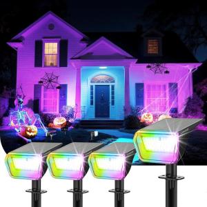 imageLinkind Solar Lights Outdoor Waterproof IP67 3000K6500K Solar Motion Sensor Lights with 6 Modes 60 LEDs Solar Powered Spot Lights Outside Landscape Lighting for Garden Yard Pathway 6 PackRGBW