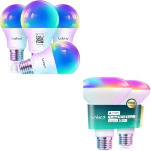 imageLinkind Matter BR30 Smart Flood Light Bulbs 1200LM 2Pack ampamp Matter Smart Light Bulbs A19 4 Pack Compatible with Apple HomeSiriAlexaGoogle HomeSmartThings