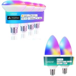 imageLinkind Matter E12 Smart Light Bulb 470lm RGBTW 2Pack Bundle Color Changing Matter BR30 4 Pack Compatible with Alexa ampamp Google Home