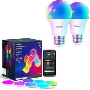 imageLinkind Matter Smart Light Bulb 2 Pack and Smart Hexagon Lights 7 Pack Compatible with Alexa and Google Home
