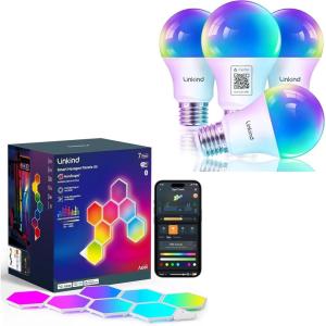 imageLinkind Matter Smart Light Bulb 4 Pack and Smart Hexagon Lights 7 Pack Compatible with Alexa and Google Home