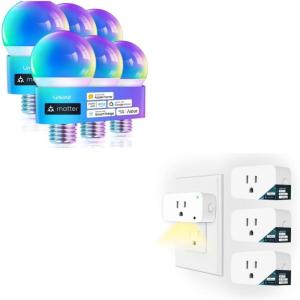 imageLinkind Matter Smart Light Bulb 6 Pack Bundle Matter Smart Plug with Night Light 4 Pack Compatible with Alexa Apple Home Google Home