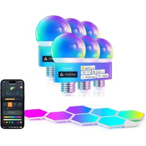 imageLinkind Matter Smart Light Bulb 6 Pack and Smart Hexagon Lights 7 Pack Compatible with Alexa and Google Home