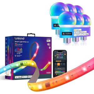 imageLinkind Matter Smart Light Bulb and LED Strip Lights RGB 10ft Compatible with Alexa and Google Home