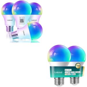 imageLinkind Matter Smart Light Bulbs 1100LM 75W Equivalent 2Pack Bundle Matter Smart Light Bulbs 800LM 60W Equivalent 4Pack Compatible with AlexaApple HomeSiriGoogle HomeSmartThings
