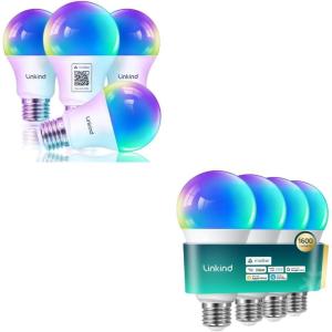 imageLinkind Matter Smart Light Bulbs 1600LM 100W Equivalent 4Pack Bundle Matter Smart Light Bulbs 800LM 60W Equivalent 4Pack Compatible with AlexaApple HomeSiriGoogle HomeSmartThings