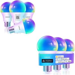 imageLinkind Matter Smart Light Bulbs 4 Pack Bundle with 3 Pack Work with Apple Home Siri Alexa Google Home SmartThings