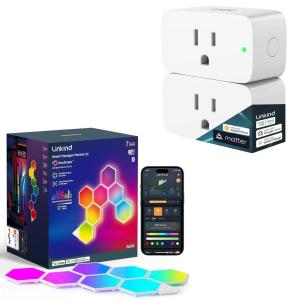 imageLinkind Matter Smart Plug 2 Pack and Smart Hexagon Lights 7 Pack Compatible with Alexa and Google Home
