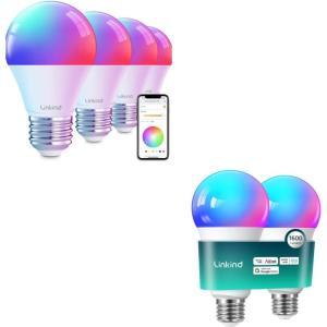 imageLinkind Smart Light Bulbs 1600LM 100W Equivalent 2Pack Bundle Smart Light Bulbs 800LM 60W Equivalent 4Pack Compatible with Alexa ampamp Google Home