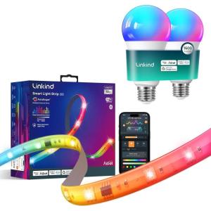 imageLinkind Smart Light Bulbs 1600LM 2 Pack and LED Strip Lights RGB 10ft Compatible with Alexa and Google Home
