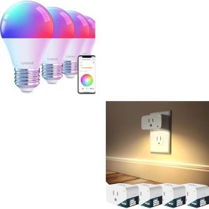 imageLinkind Smart Light Bulbs Compatible with Alexa ampamp Google Home 4 Pack Bundle Matter Smart Plug with Night Light 4 Pack